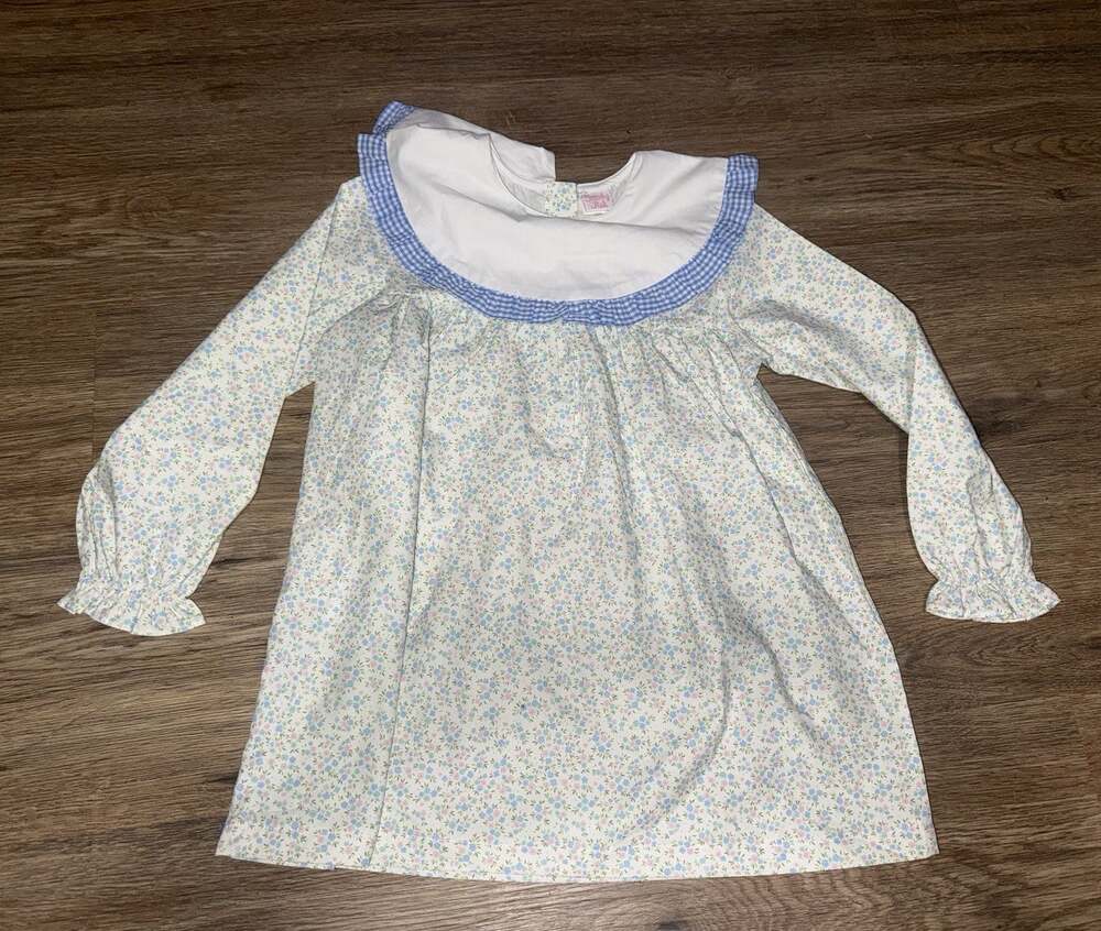 Stitchy Fish Days of Blue Blooms Dress Floral Prarie Ruffle Size 6 Girls